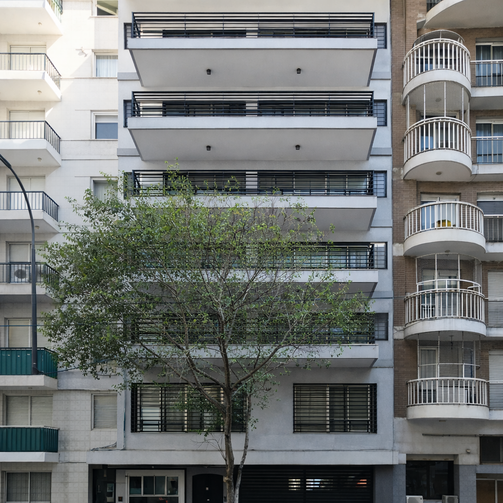 Fachada del proyecto José Antonio Cabrera, edificio residencial moderno en Palermo, Buenos Aires